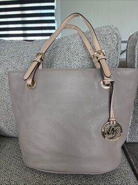 Michael Kors Neutral Taupe Leather Tote with Gold Charm